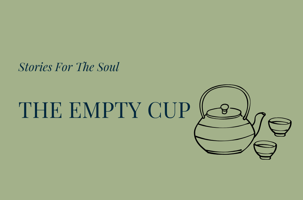 Minimalist illustration of japanese teacups, symbolising the Zen parable of the Empty Cup.