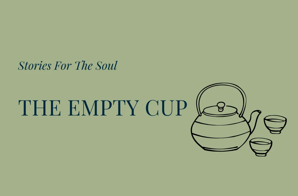 Minimalist illustration of japanese teacups, symbolising the Zen parable of the Empty Cup.